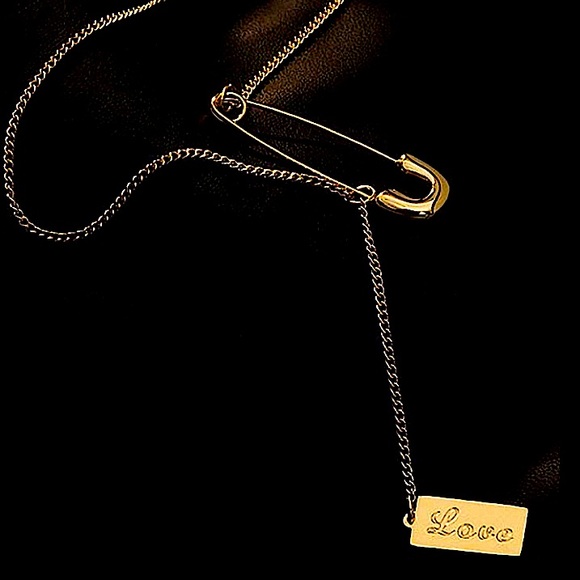 Safety Pin Gold Plated Love Necklace - Picture 10 of 14
